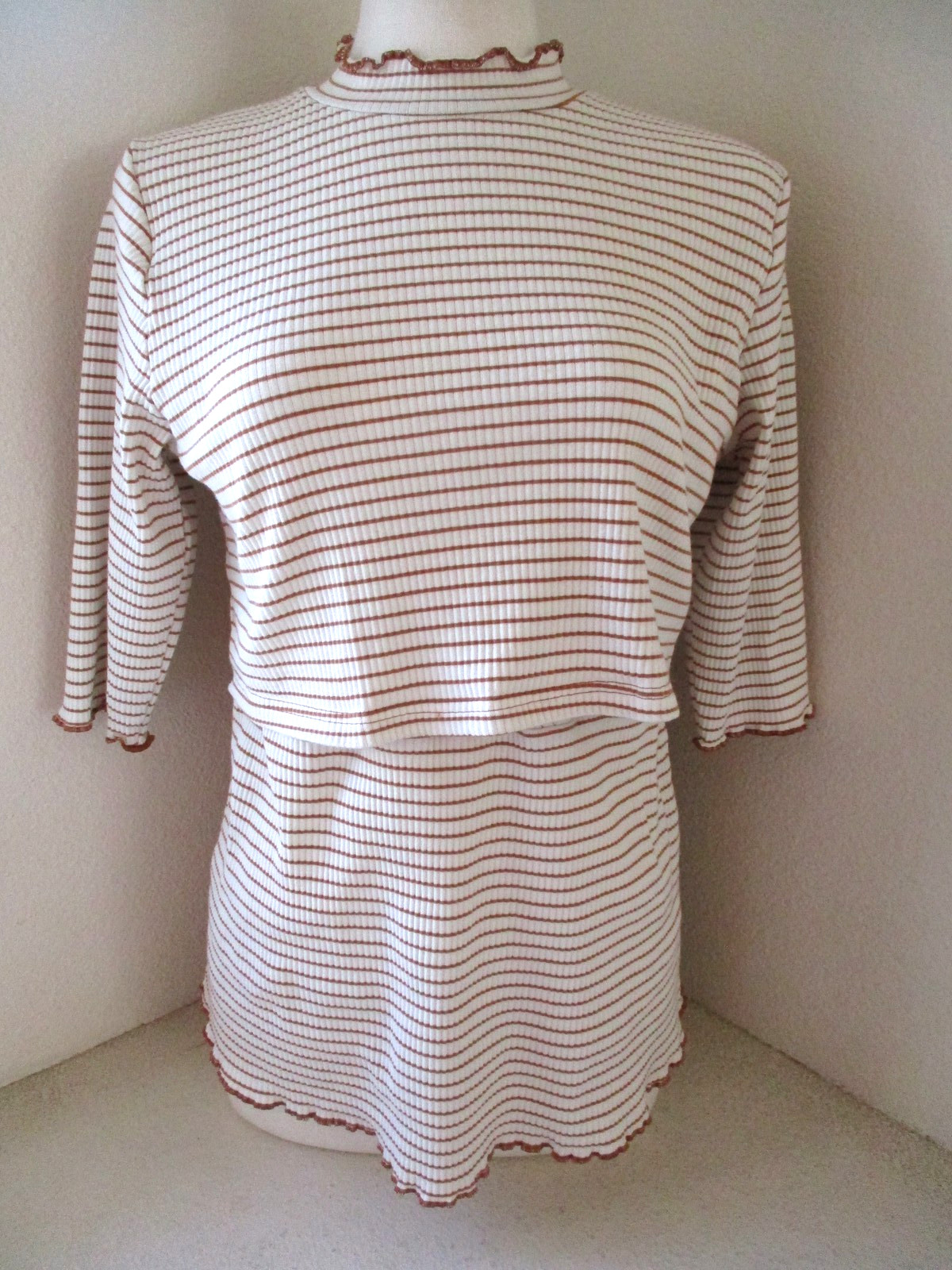Latched Mama Shirt Womens 1X Striped Tunic Mock Neck Ruffle Nursing Stretch