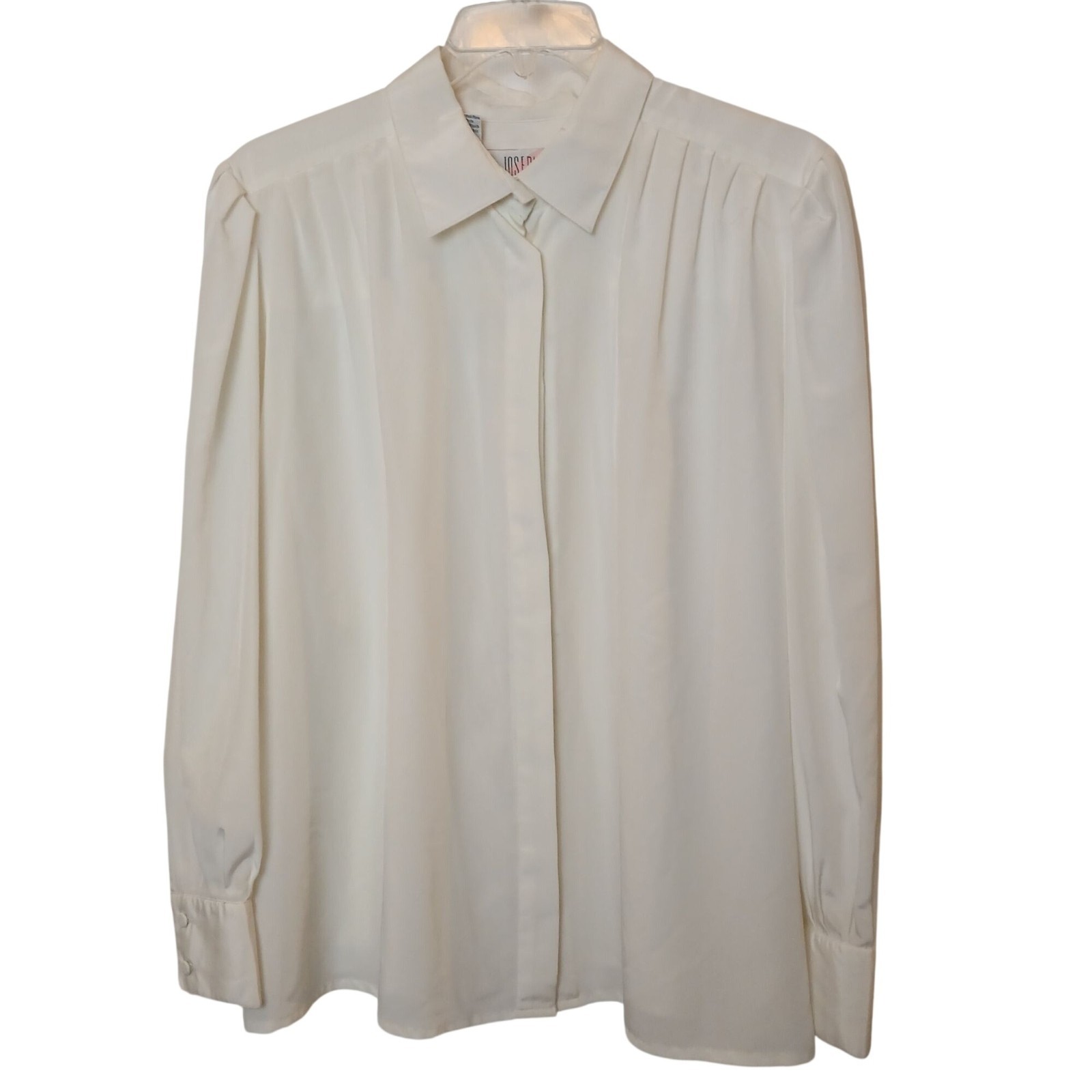 VTG Josephine Woman Ivory Button Blouse 22W Pleated Shoulders Satin Career #I-9