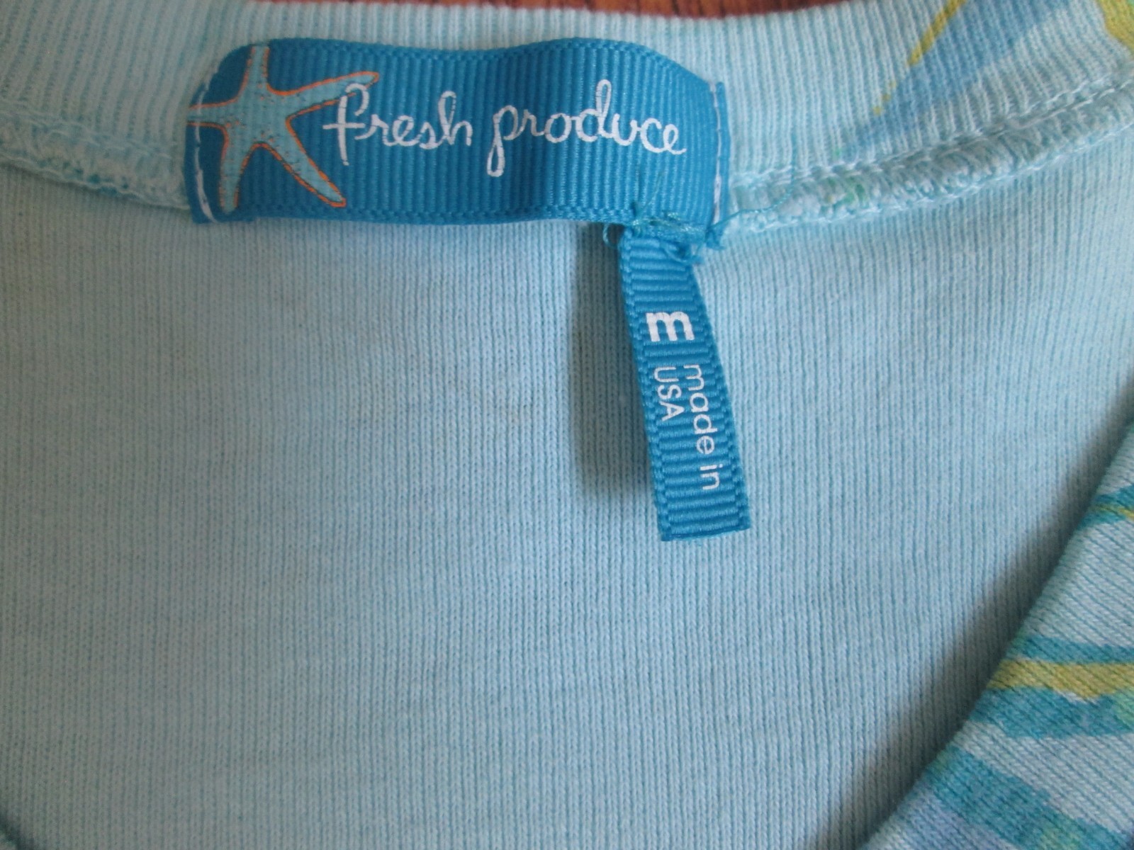 FRESH PRODUCE Shirt Tee Women’s Medium (runs Small) Blue Sea Shell Aquatic Ocean