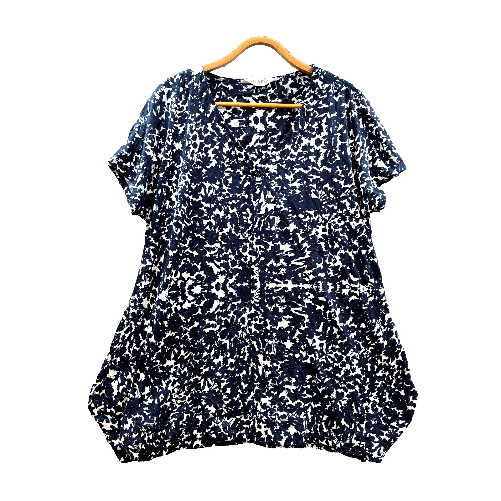 Virtuelle Top Womens Tunic Plus Size XXS Navy White Stretch Knit Short Sleeve
