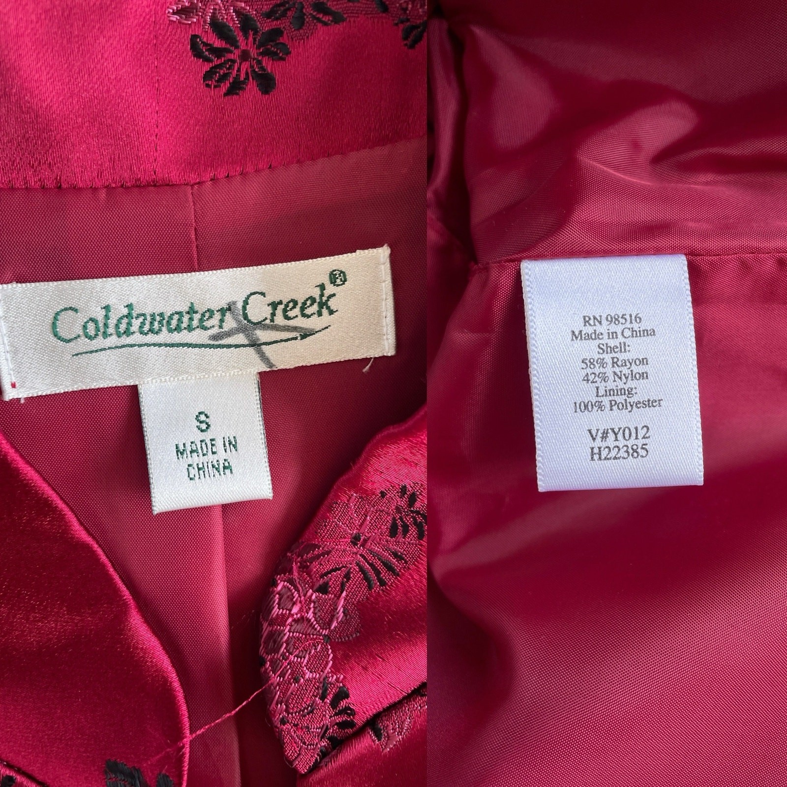 Vtg Y2K Coldwater Creek Red Embroidered Floral Asian Vest Jacket / Sz Small