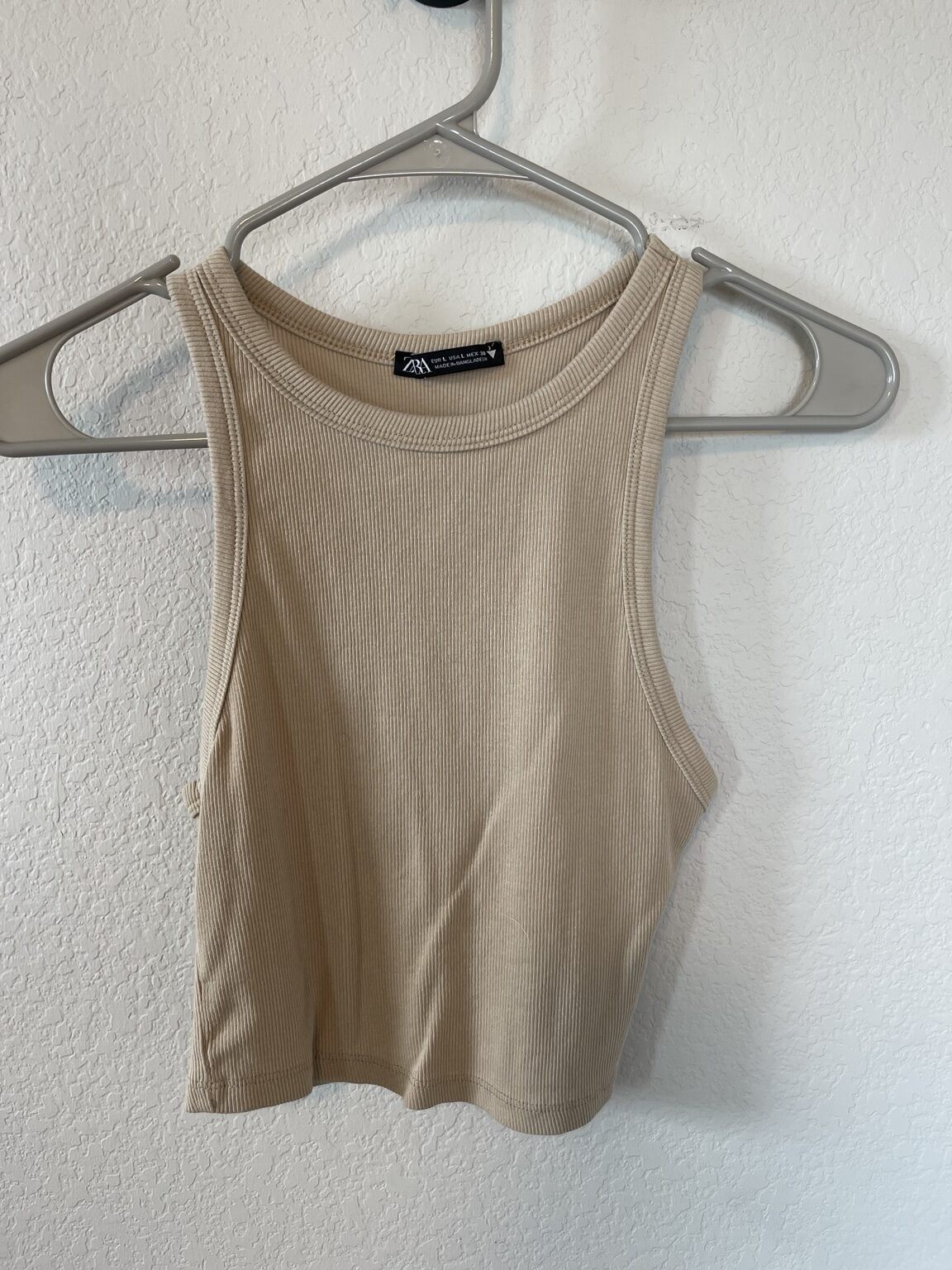 Zara Beige Ribbed High Neck Crop Tank Top Women’s Large