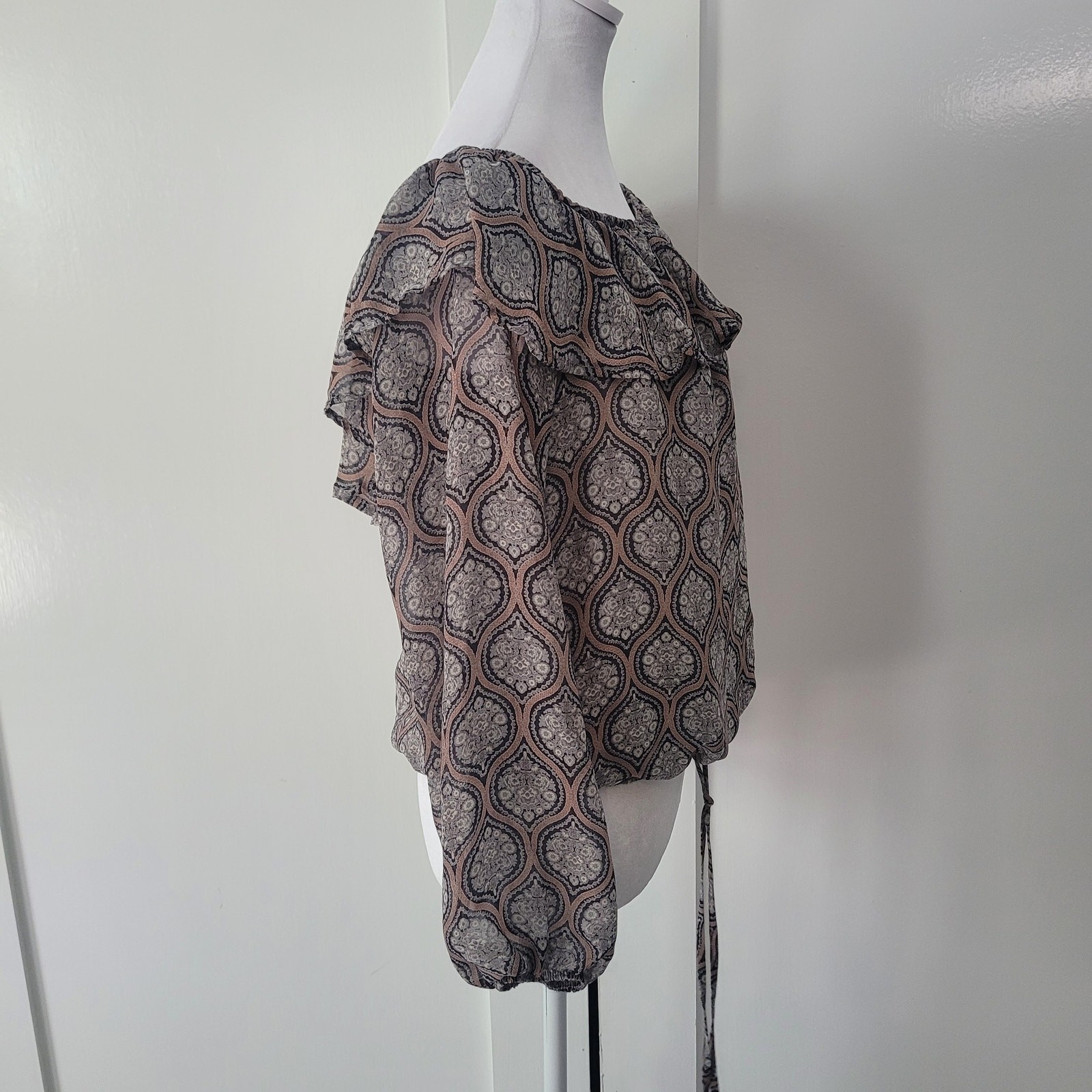 Willow & Root Size M Balloon Sleeve Medallion Print Crop Blouse Boho Chic