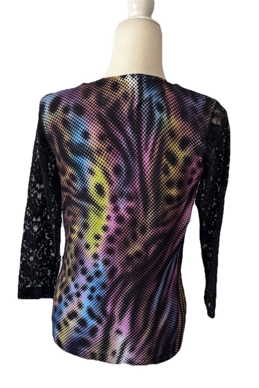 Alberto Makali Top Double Layer Stretch Floral Lace Overlay Beaded Sz M
