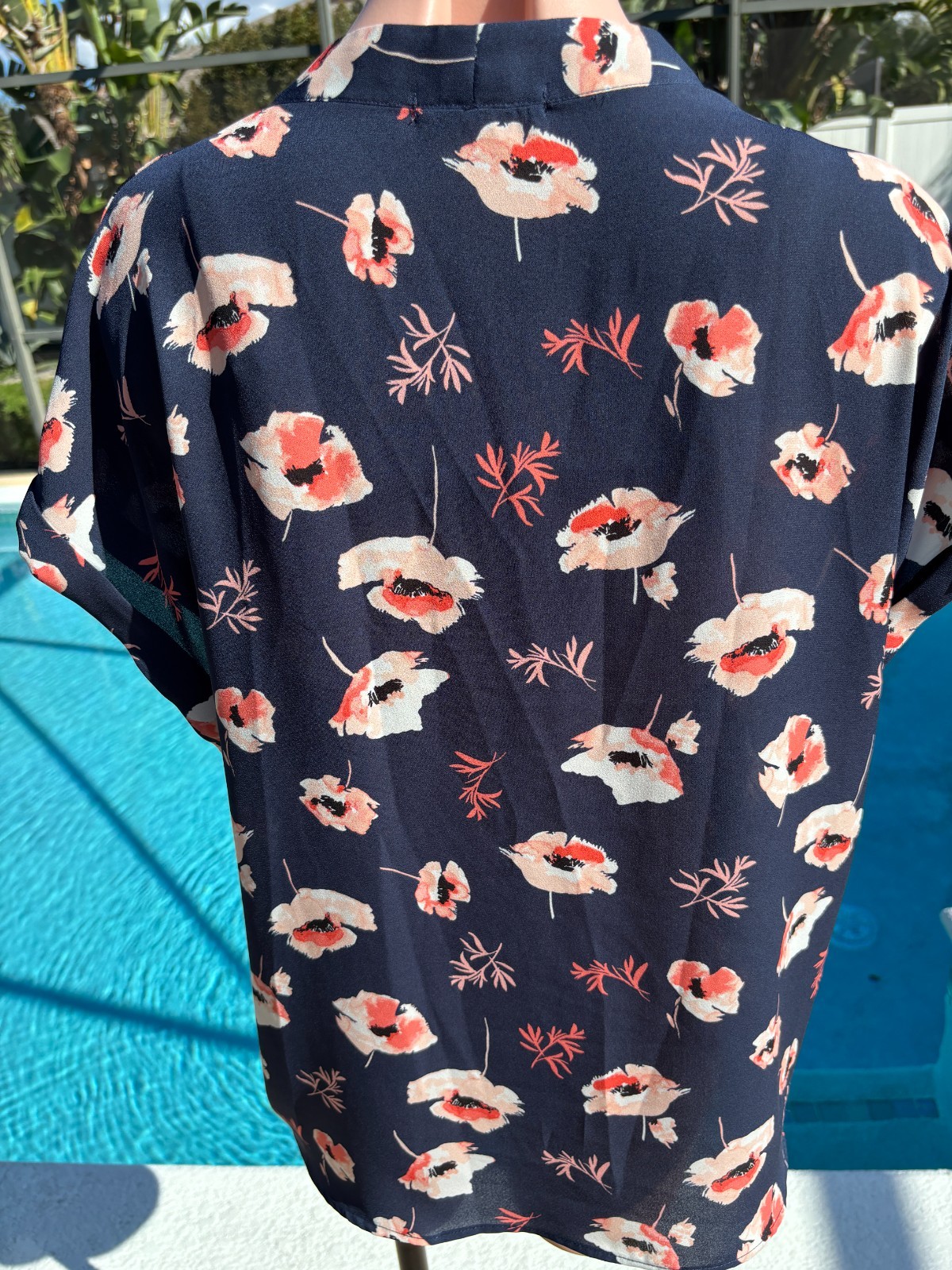 Pleione Blue Floral sleeveless Top Womens size XL sheer Polyester
