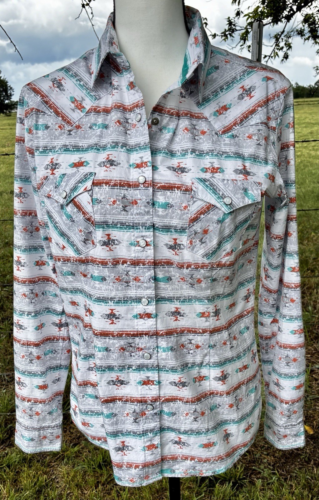 Panhandle Rough Stock Women’s Pearl Snap Long Sleeve Shirt Small Western Top