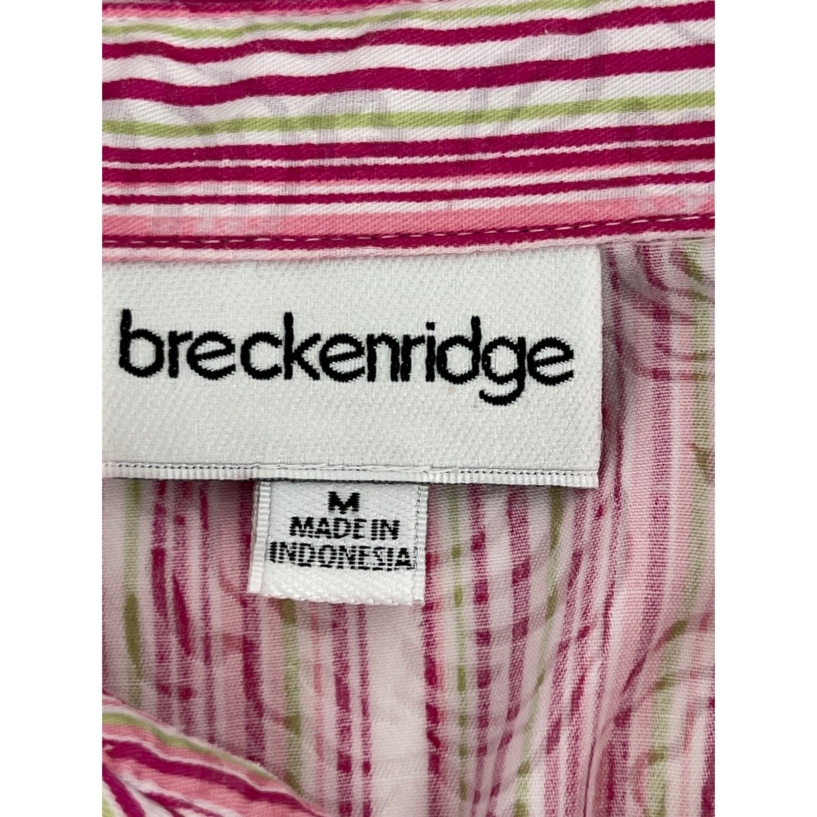 Breckenridge Striped Button-Up Shirt Pink White 3/4 Sleeve Career Casual Sz M