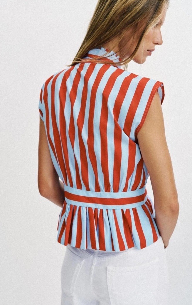 ZARA SS26 NEW WOMAN RED STRIPED KNOTTED SLEEVELESS SHIRT BOW SS26 S,M 3091/320/