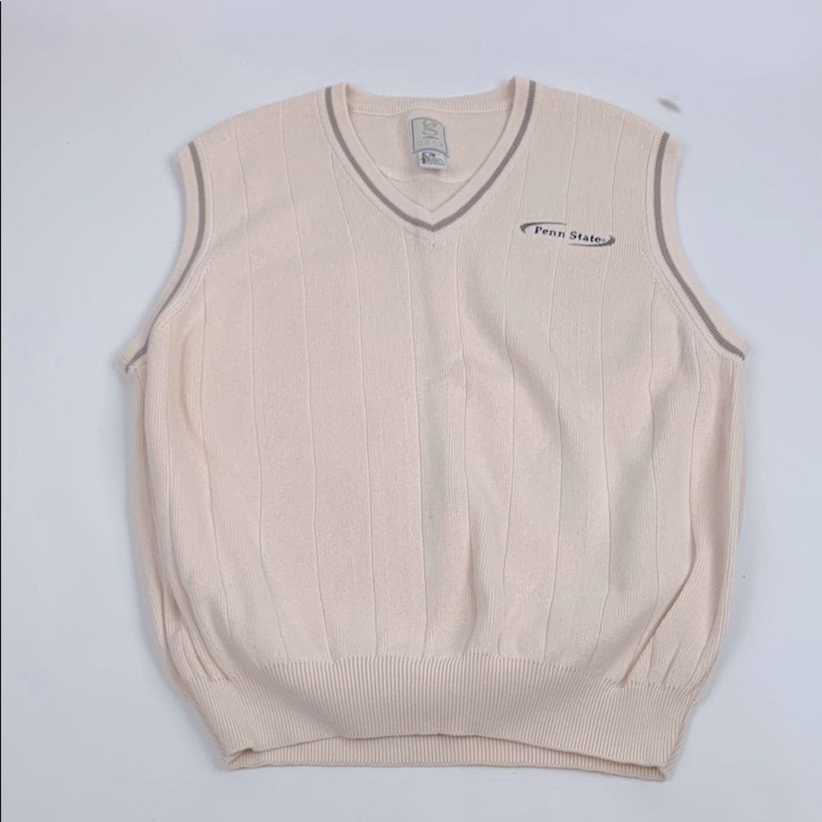 Vintage Retro Penn State PSU Gear For Sports Cream V-Neck Sweater Vest Large