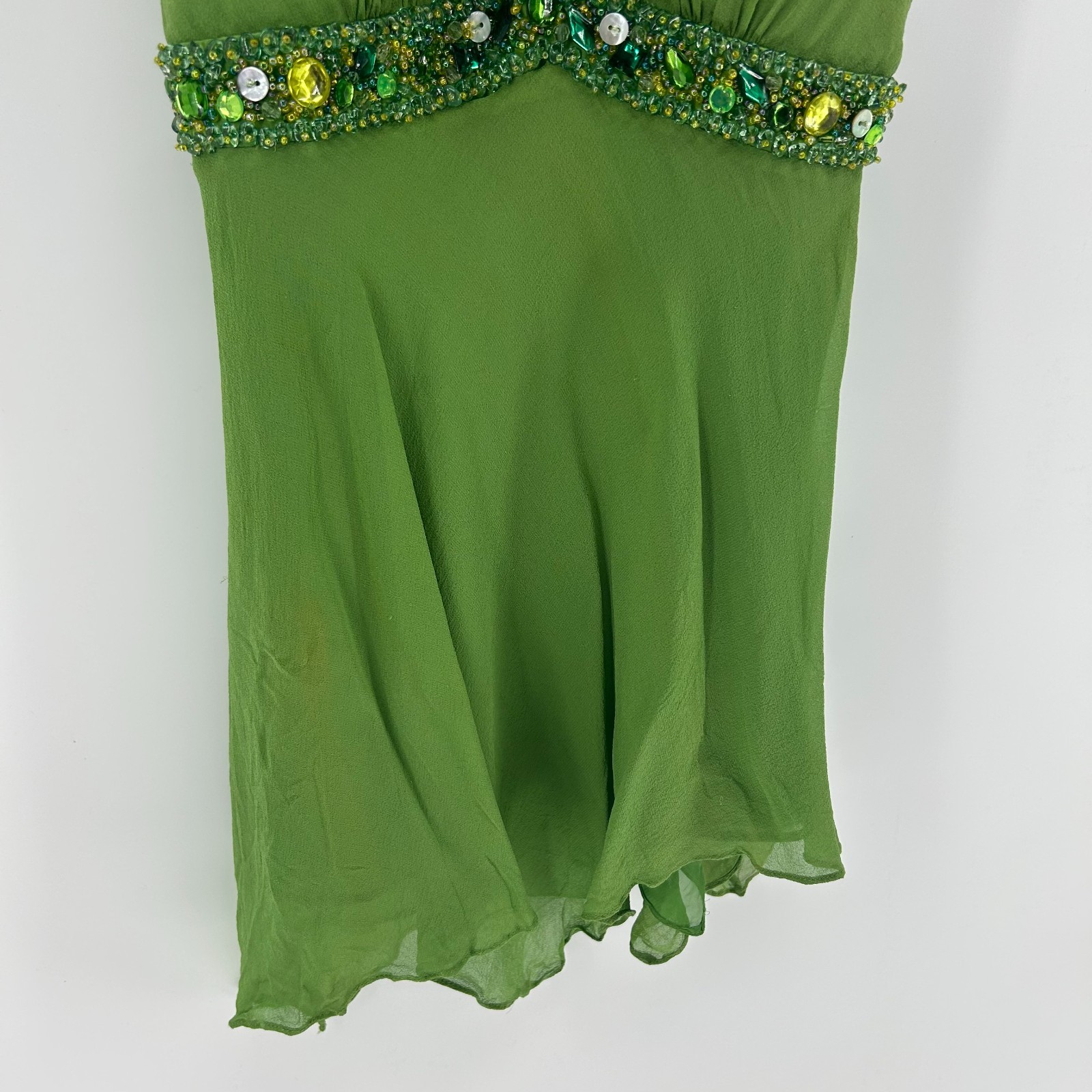 Sue Wong Nocturne Beaded Silk Top Womens XS Vintage Green Y2K Fairy Goddess Tank