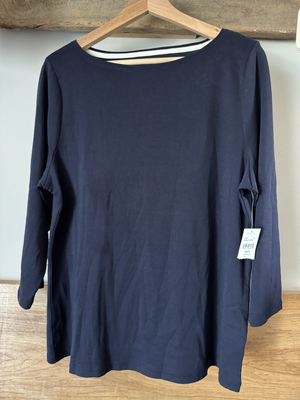 New Talbots Tee Navy Blue Pima Cotton Boatneck 3/4 Sleeve Shirt Size LP