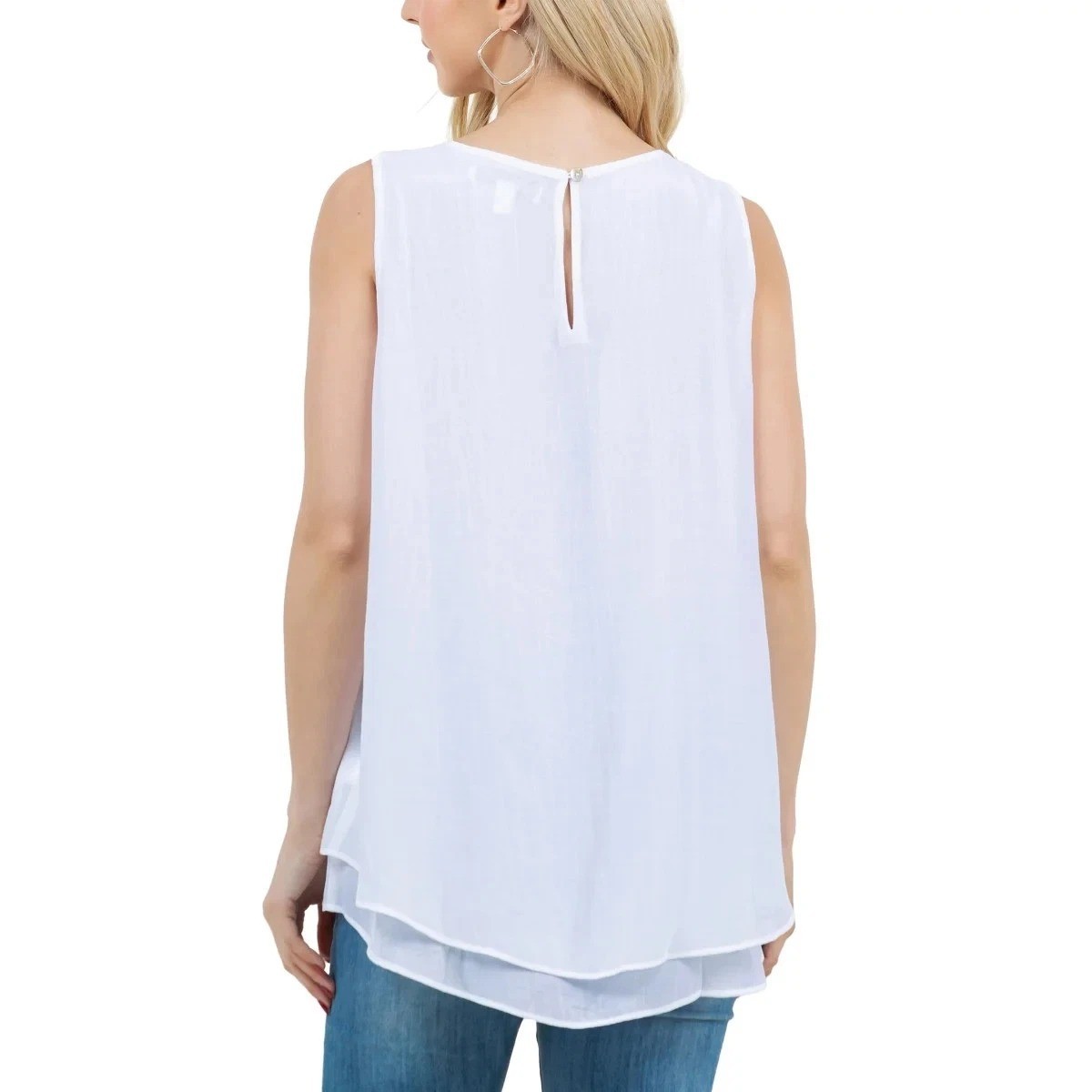 Cristina B Women’s L Sleeveless Layered White Tank Blouse Chiffon e1580