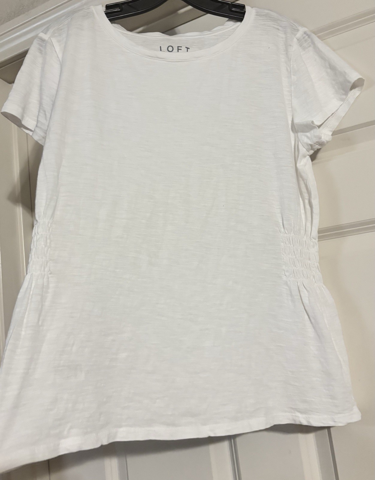NWT Loft Coastal Preppy Scandi Minimal Old Money Shirred Quiet Luxury Size M