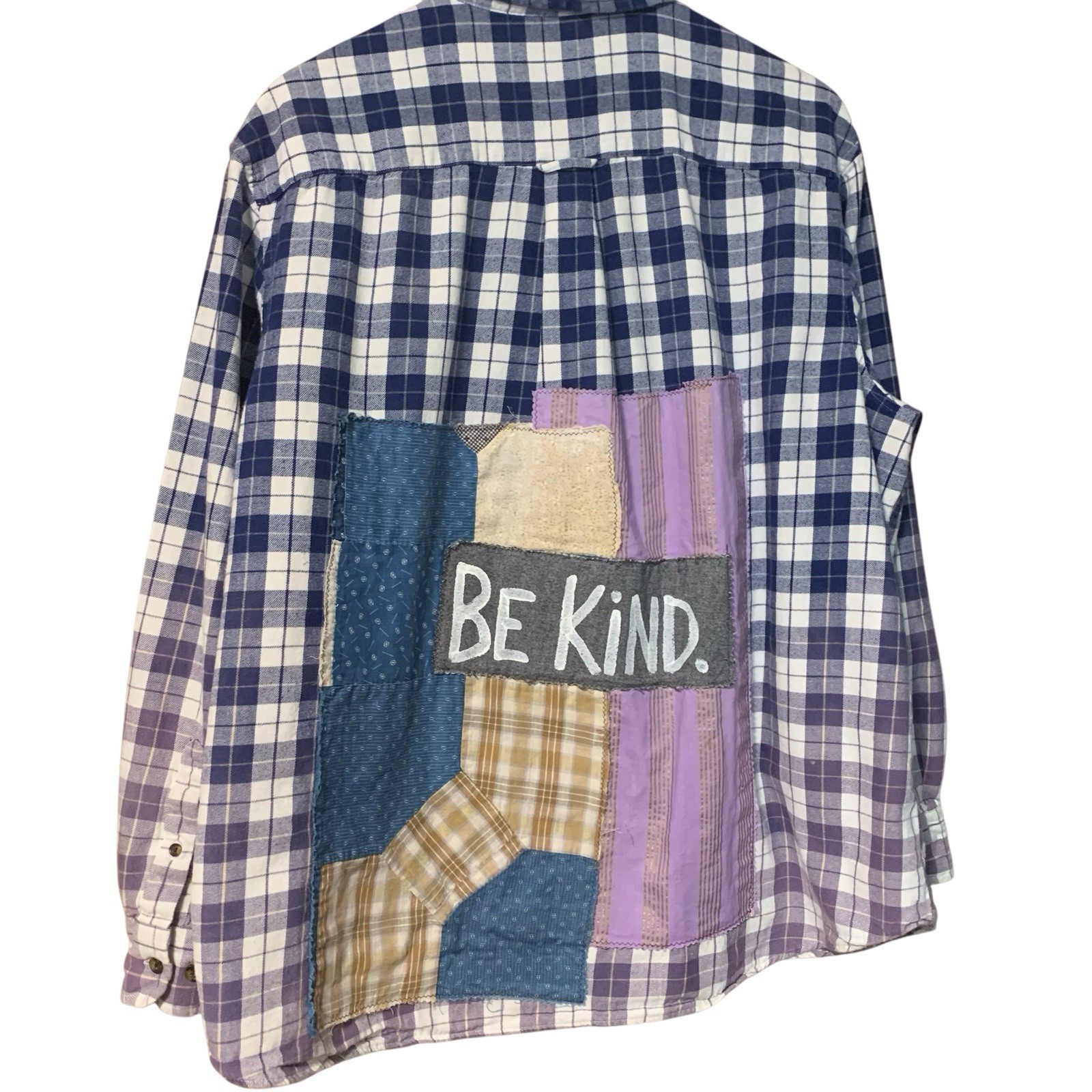 Upcycled Flannel Shirt Shacket 2X Festival Patchwork Boho Artsy BE KIND XXL
