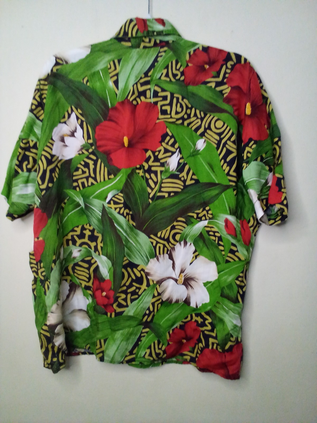Jack Winter Shirt Women M Button Up Short Sleeve Tropical Print Green Red
