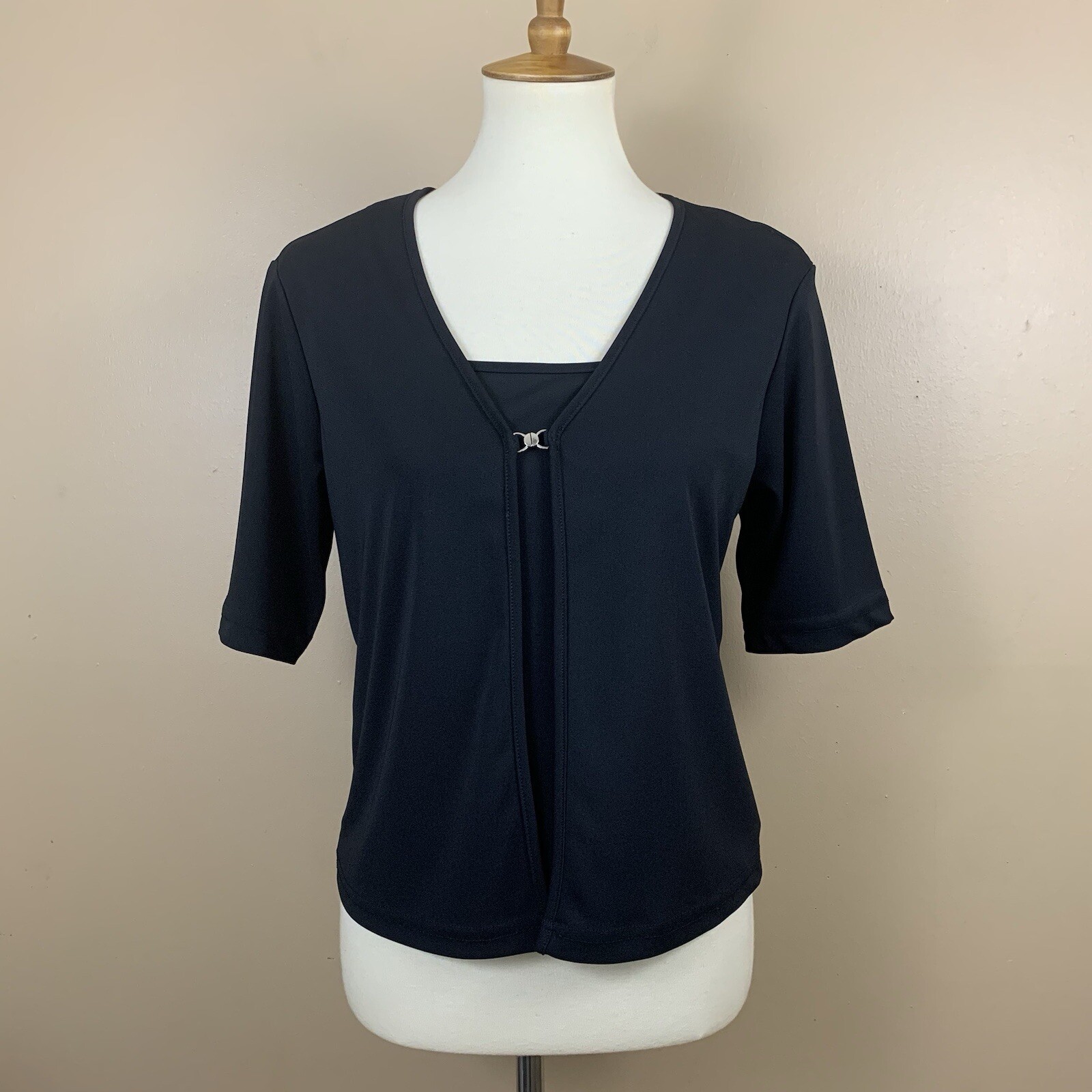 Wrapper Vintage Y2K Womens Medium Black Faux Cardigan Stretch Minimalist Top 90s