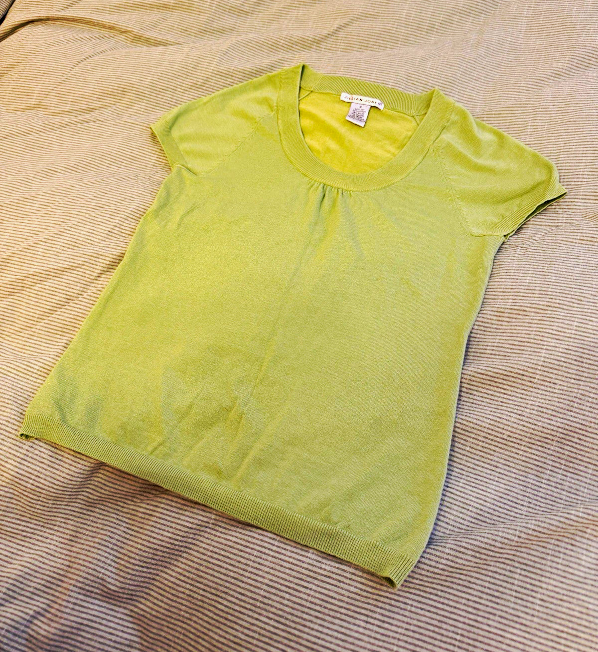 Jillian Jones Green Scoop Neck Cap Sleeve Knit Top Stretch Silk Blend Size S