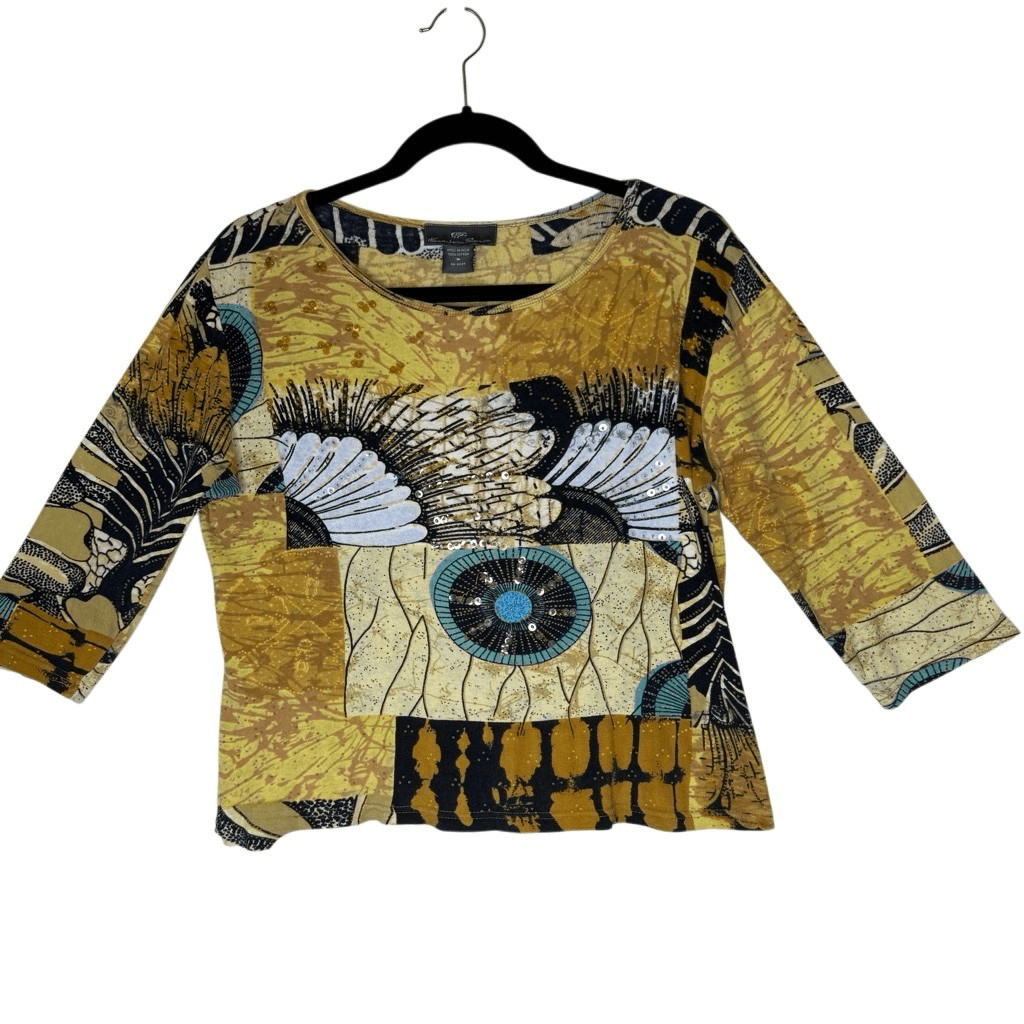 Vintage Y2K Alexandria Pierce Beaded/Sequined 3/4 Slv T Shirt Sz M Art to Wear