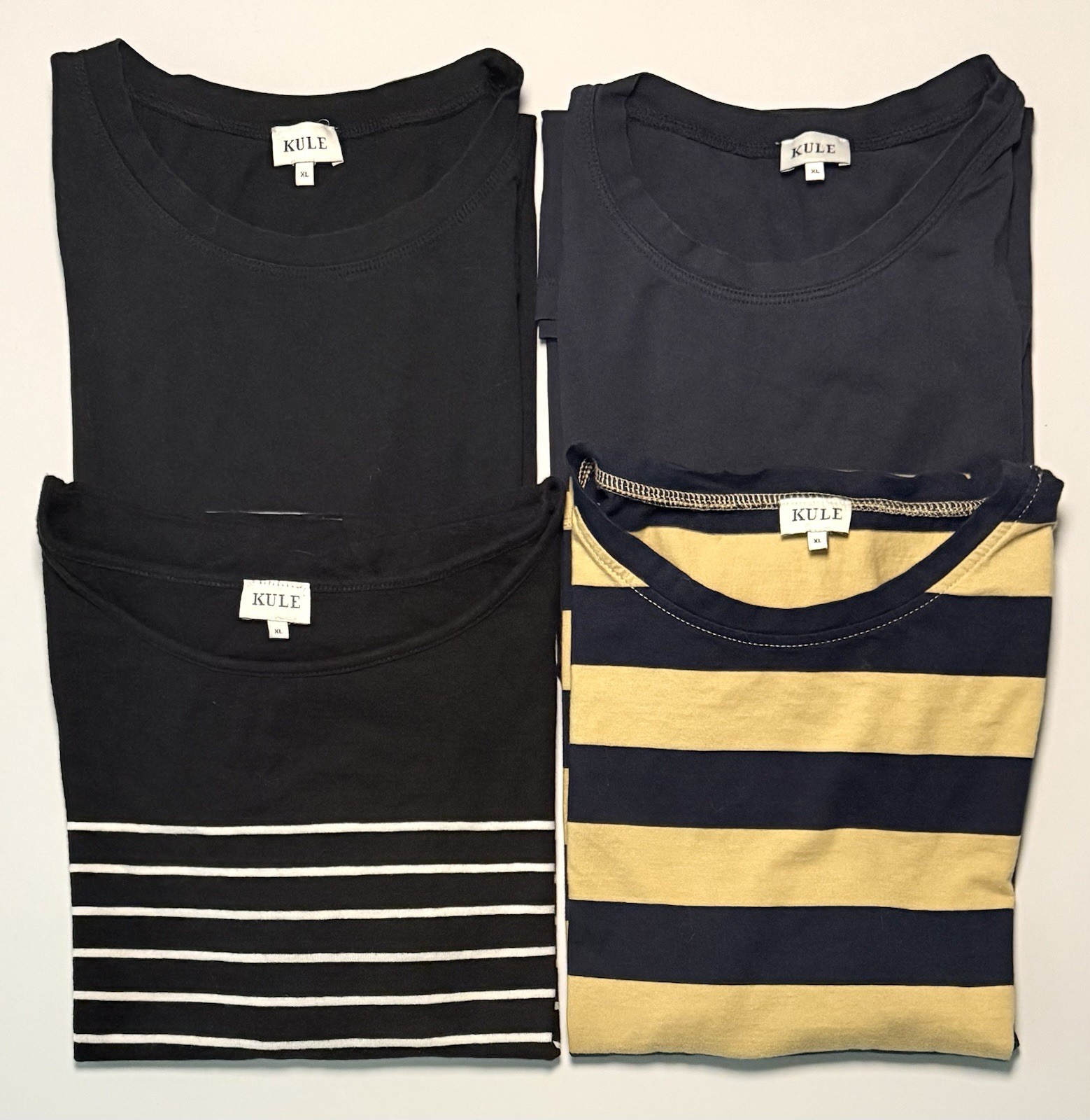 Lot of 4 KULE 100% Cotton Tees Sz XL Solid Stripe Organic Classic