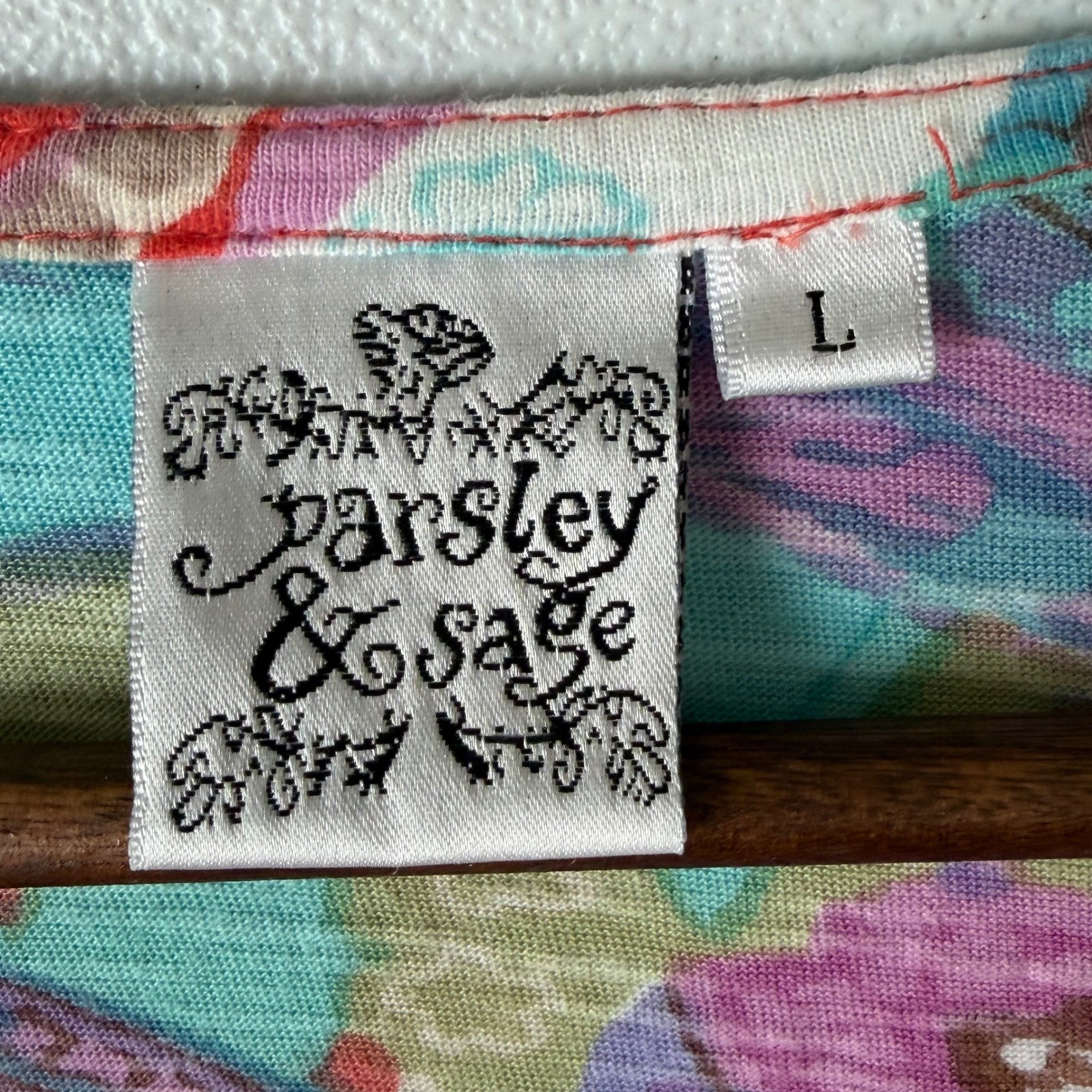 Parsley & Sage Tunic L 100% Cotton Art to Wear V-Neck Texture Psychedelic Multi