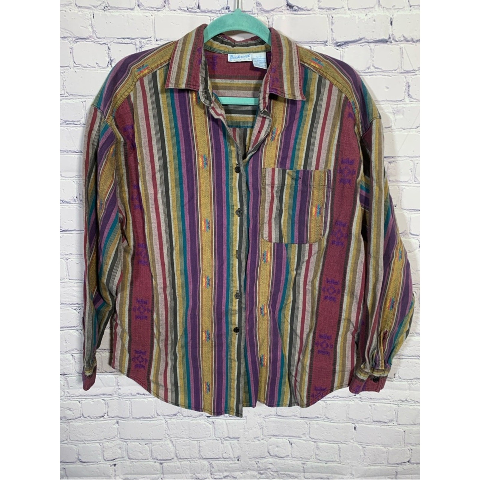 Backroad Blues Womens VTG Southwest Stripe Print Multi L Hippie Festival Western
