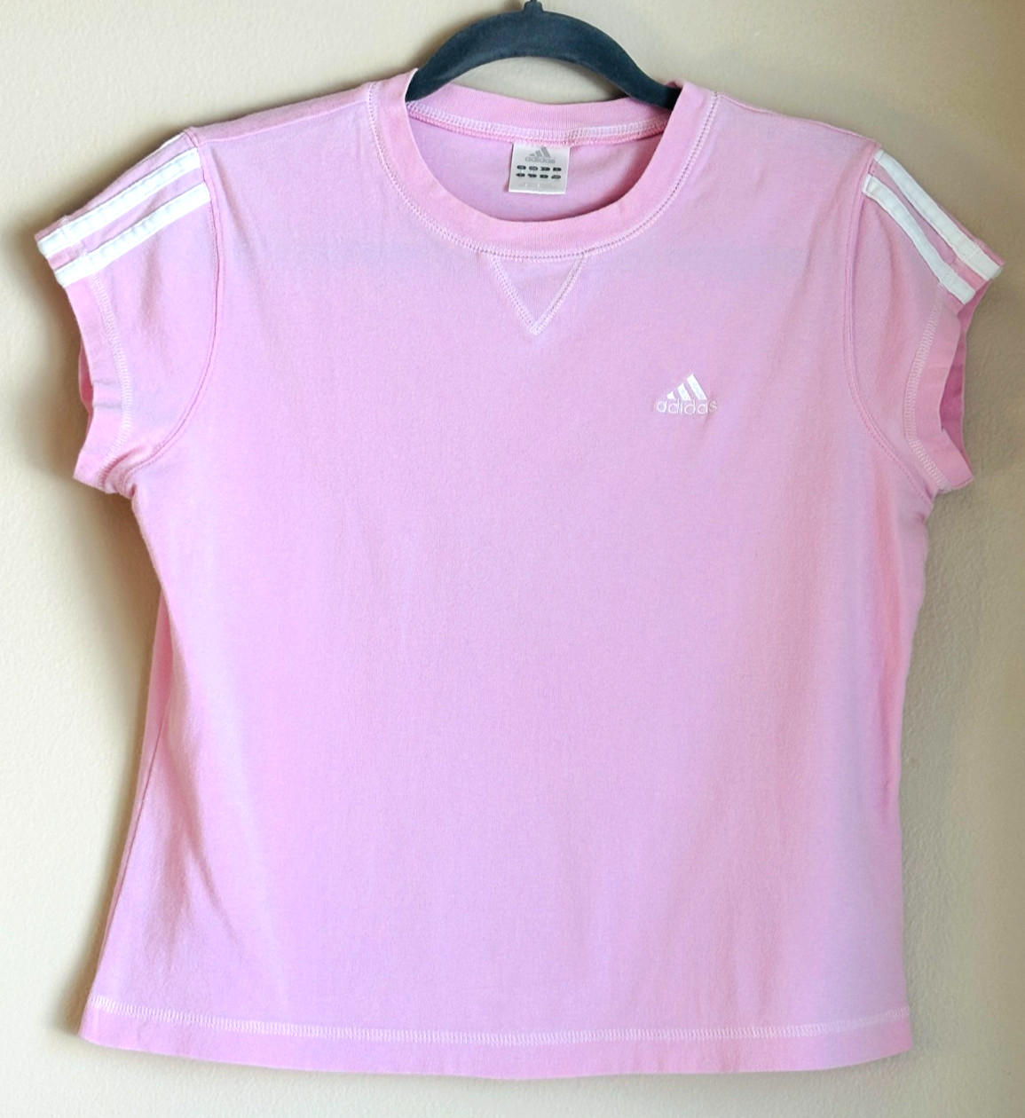 Adidas Essentials 3-Stripes Pink Tee Shirt Women’s Size Large Short Sleeves