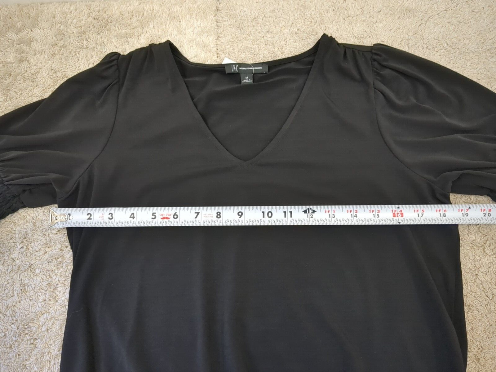 I.n.c. International Concepts Women’s Smocked-Trim Top Deep Black Sz XS