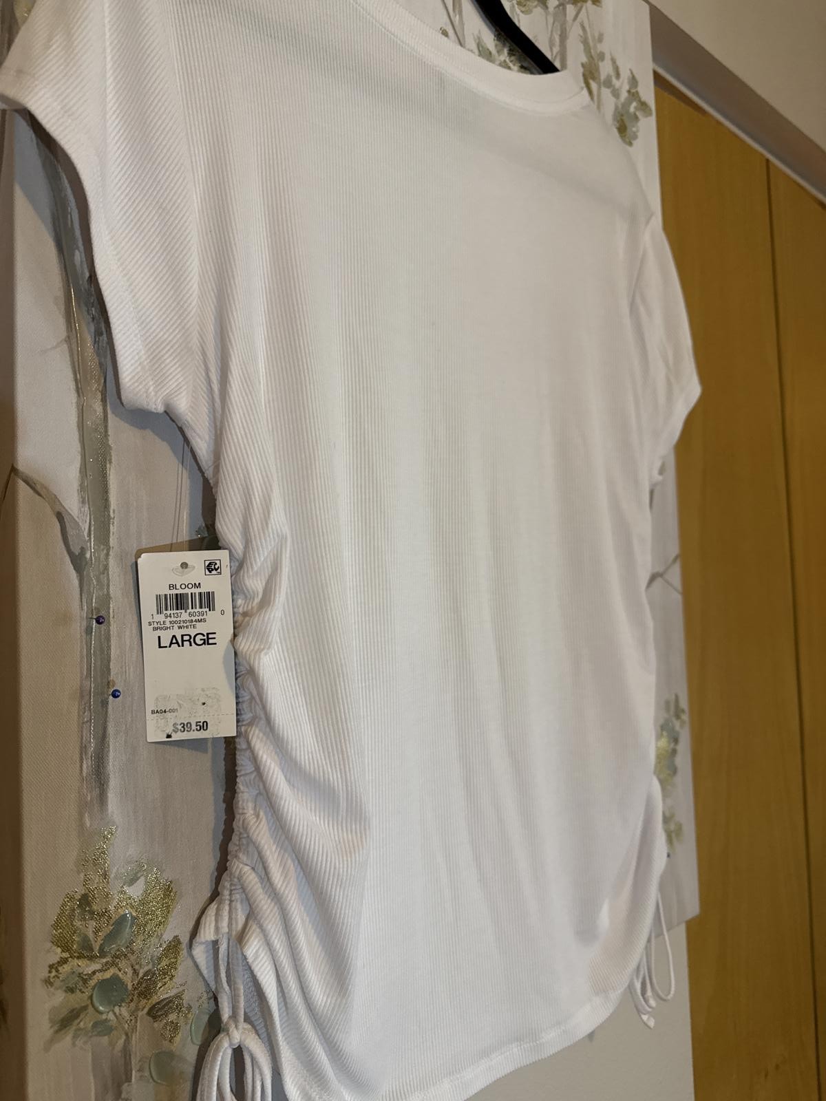 I.N.C. International Concepts White Ruched Side Tie Top, Size Large