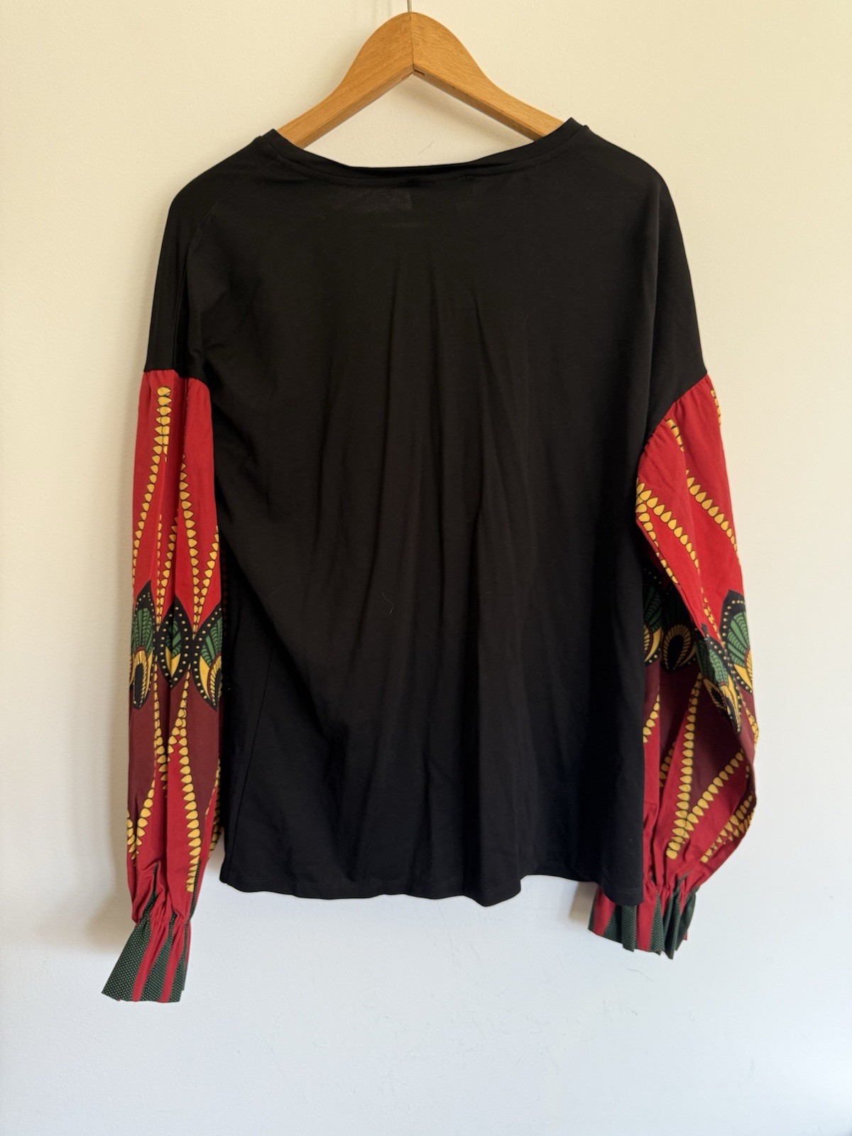 Ashro Blessed Queen Statement Blouse XL Black Long Balloon Sleeve African Print