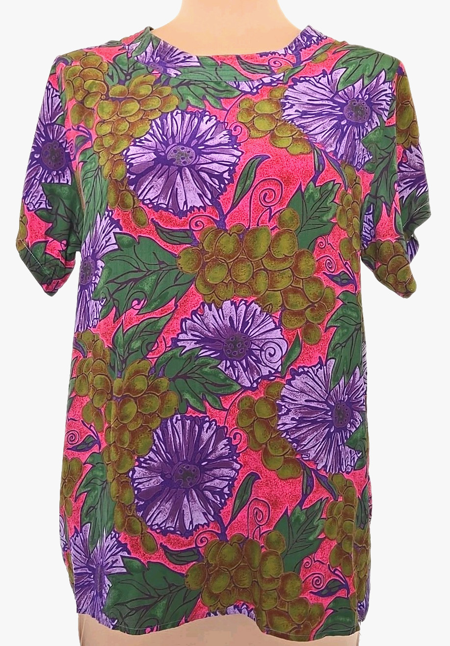 Vintage Michel Bruche Multicolor Silk floral Blouse Size S art to wear
