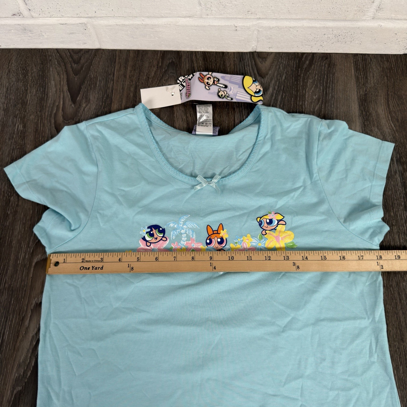 VTG 2001 Powerpuff Girls T Shirt Women Medium Blue Cartoon Network Baby Tee NWT