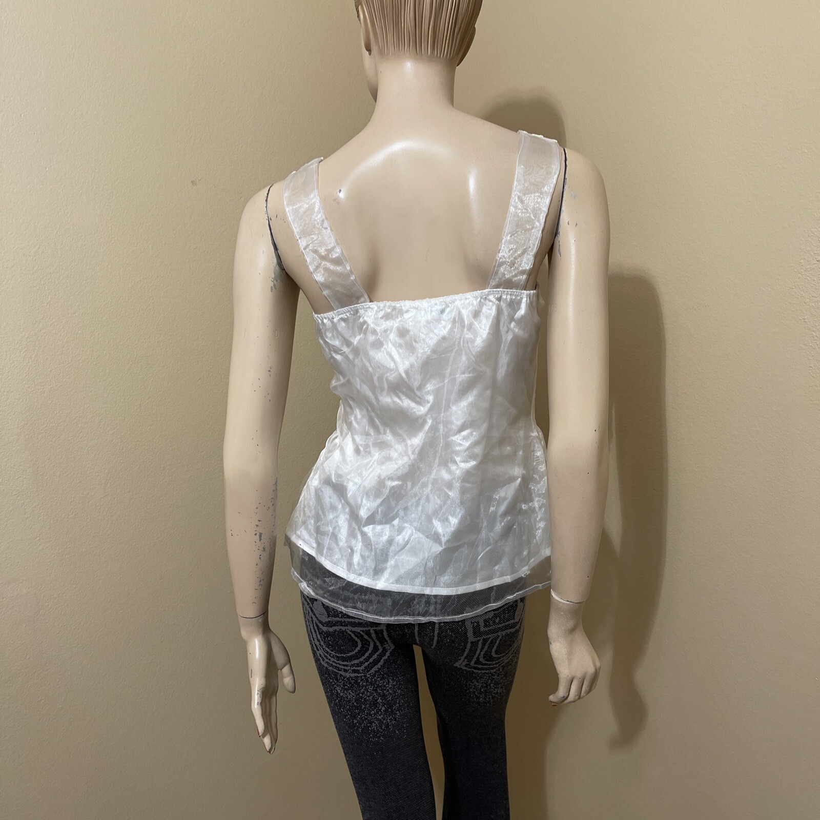 Women’s White Polyester Casual Summer Open Lined Sheer Button Size M Blouse Top
