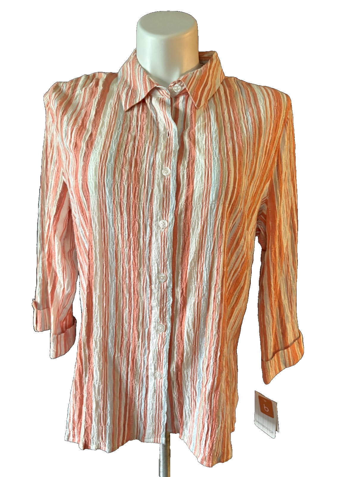 NWT Breckenridge Womens Button Up Shirt Sz XL Long Sleeve Striped White Orange
