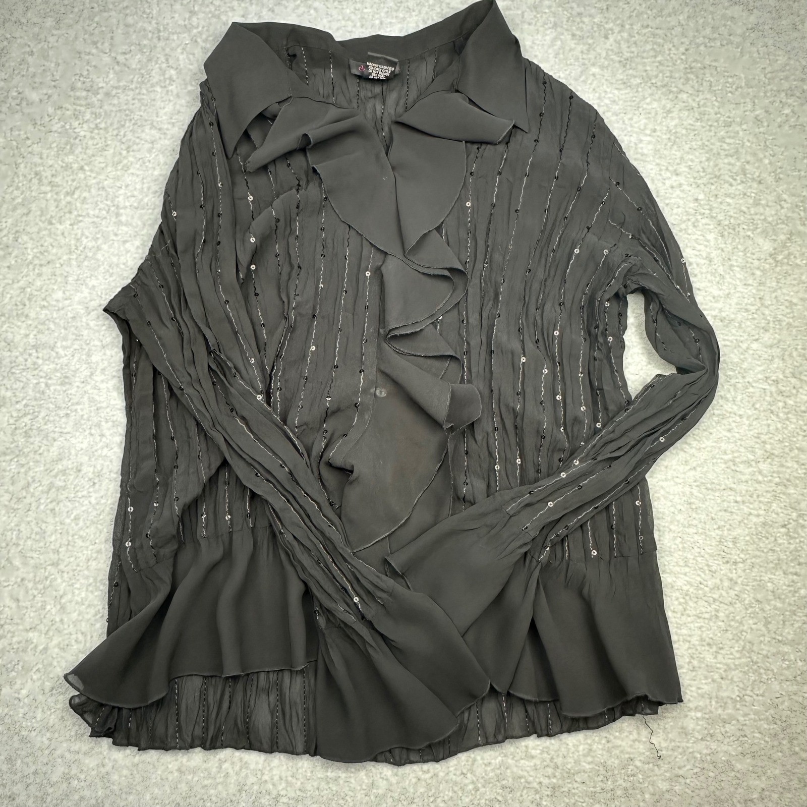 Clothing by Notations Black Sheer Ruffle Sequin XL Y2K Whimsygoth MCPB0030