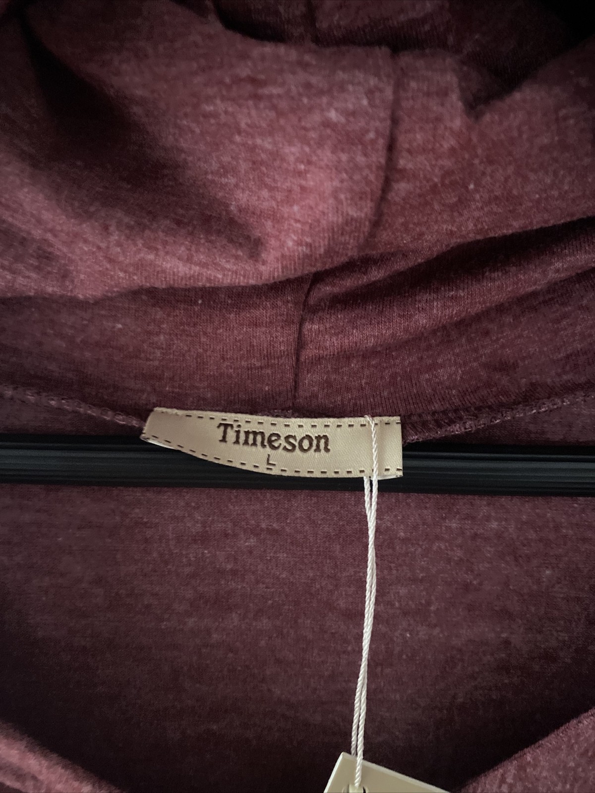 Timeson Hoodie Womens L Wine Pullover Kangaroo Pocket V Neck Mid Sleeve – New
