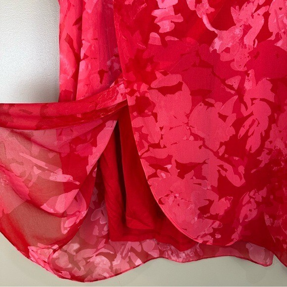 H by Halston Red Pink Layered Abstract Floral Feminine Flowy Tank Top Blouse 2X