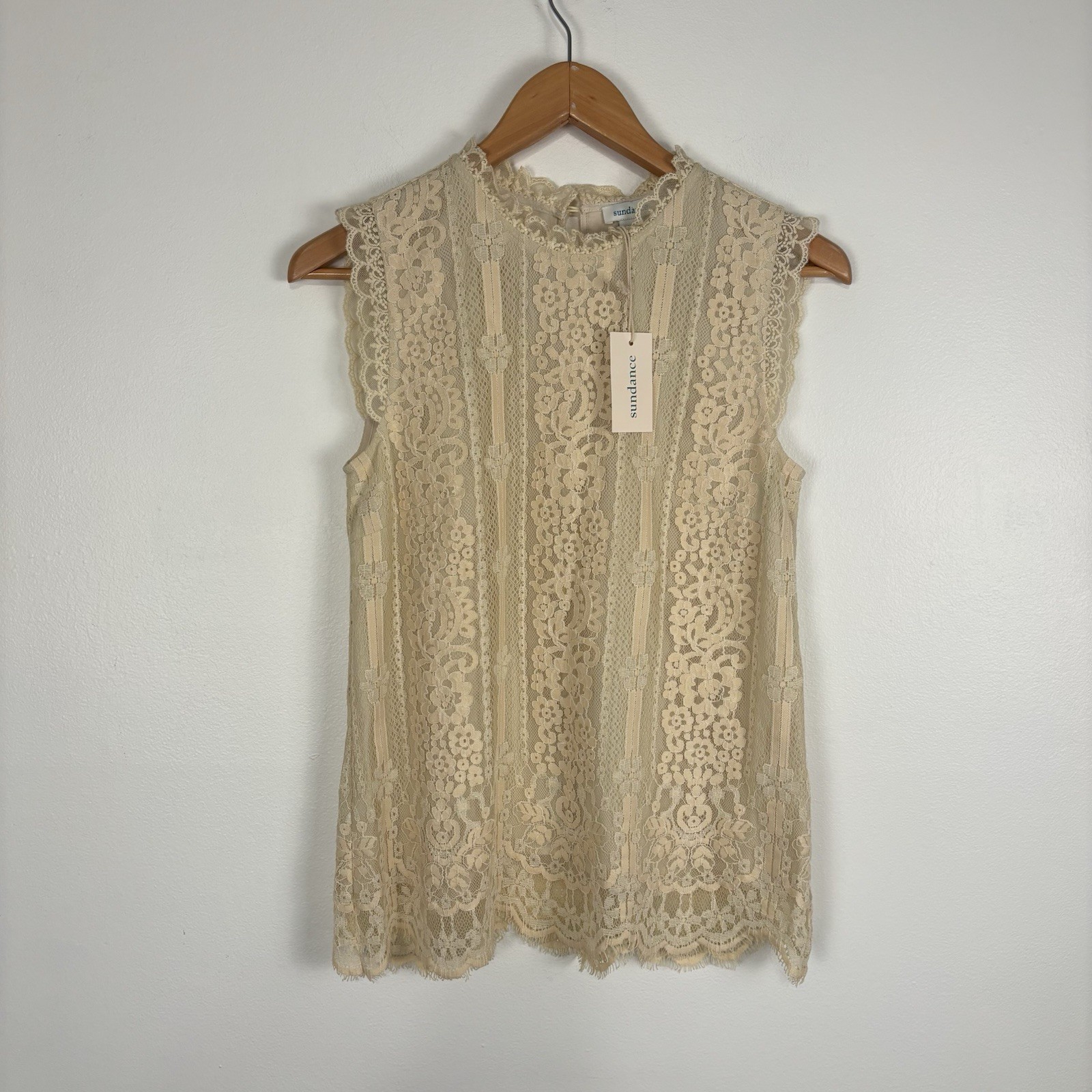 Sundance Esme Scalloped Lace Sleeveless Blouse Ivory Size XS New With Tags