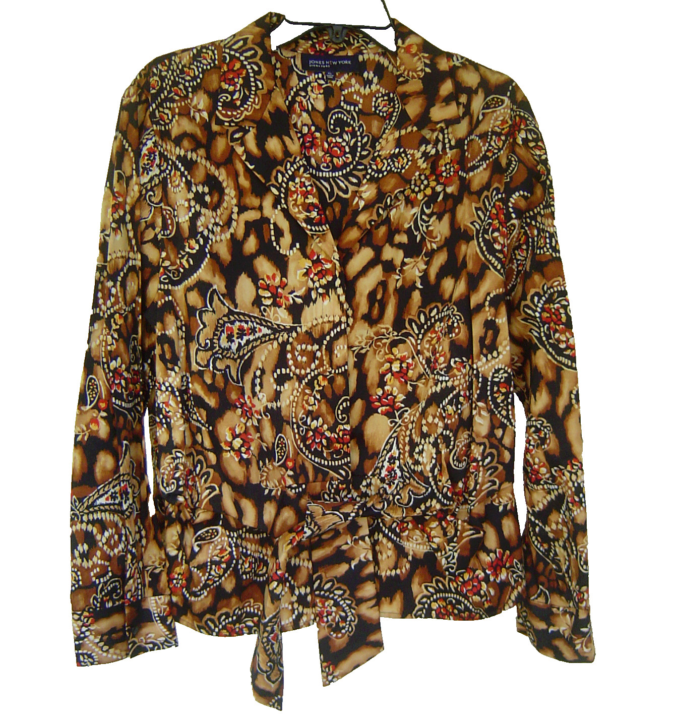 NEW JONES NEW YORK BROWN BEIGE COTTON CAREER BLOUSE SIZE XL $79