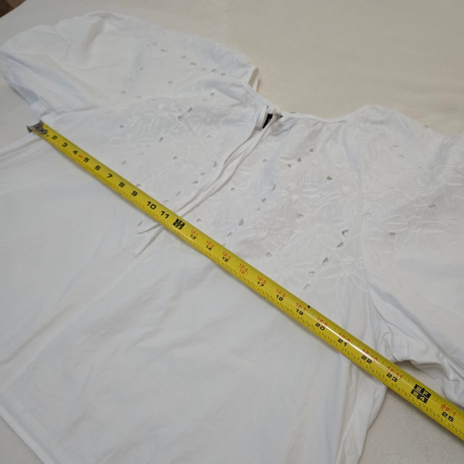 Oliver.o by Escio White Floral Eyelet Puff Sleeve Cotton Blouse Large Anthro