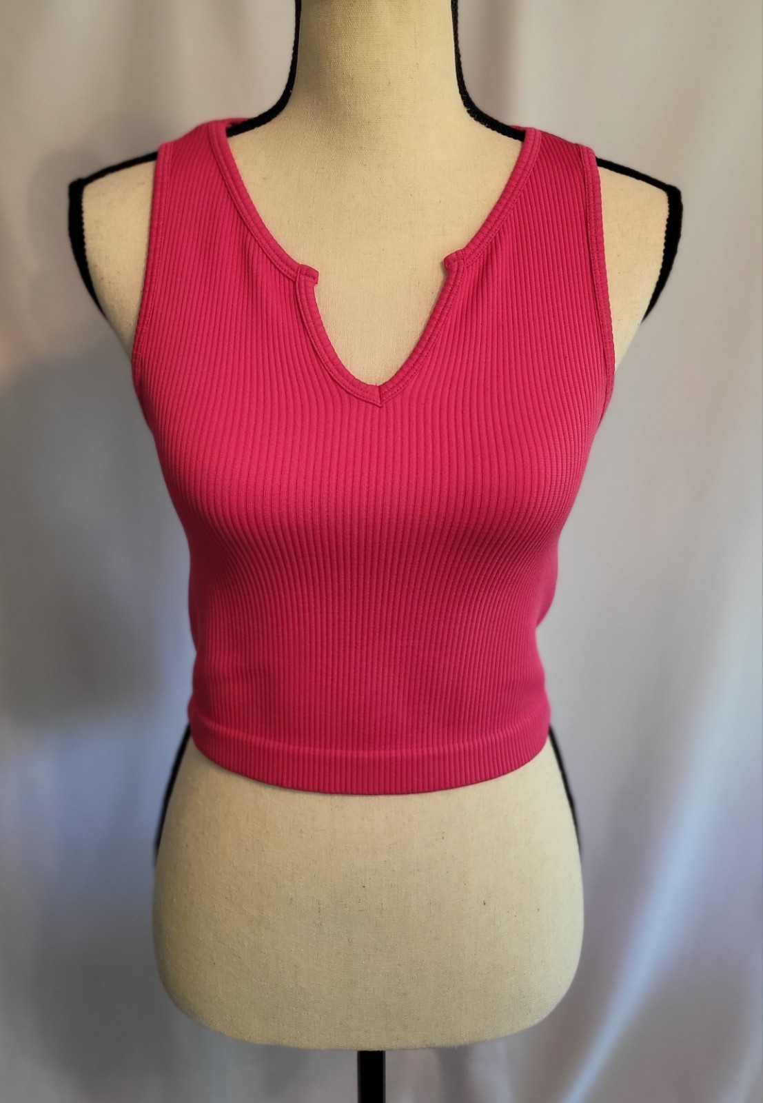 Cotton Candy Stretchy HOT PINK Henley Crop Top Ribbed Sexy Sz XS/S 32-36 Chest