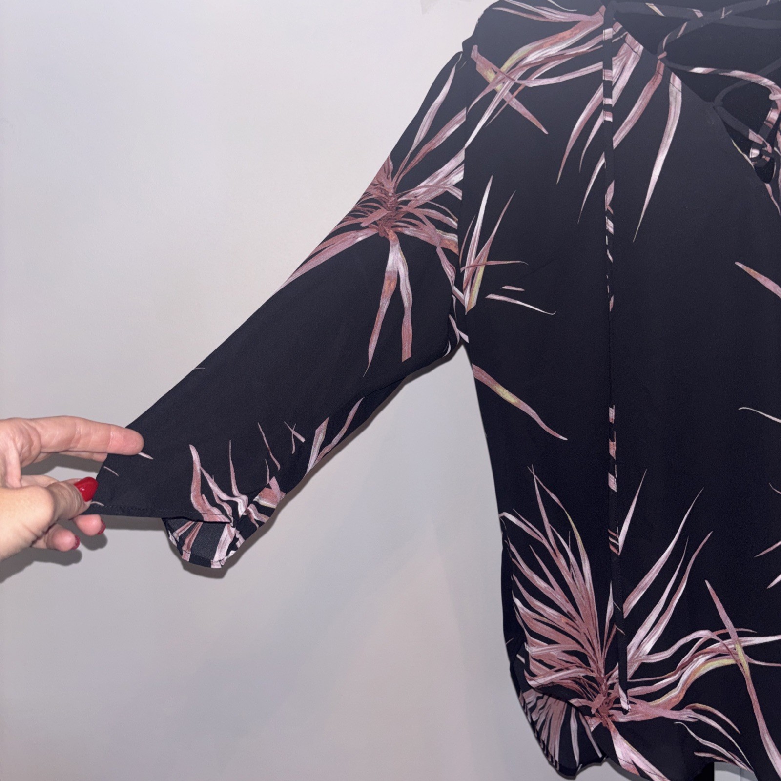 NEW Melissa McCarthy 0x Women’s Blouse Seven7 Palm Leaf Print Tunic Tie Blouse