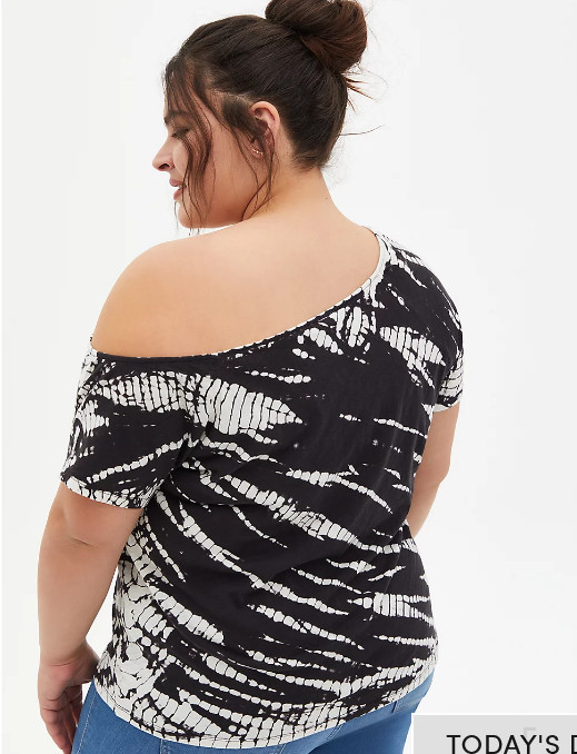 TORRID PRETTY POWERFUL BLEACH WASH BLACK OFF SHOULDER TEE SIZE 3 (3X/ 22-24)