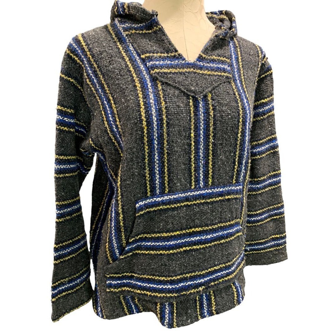 Small Unbranded Women’s Baja Shirt Dark Gray Blue Yellow Pullover