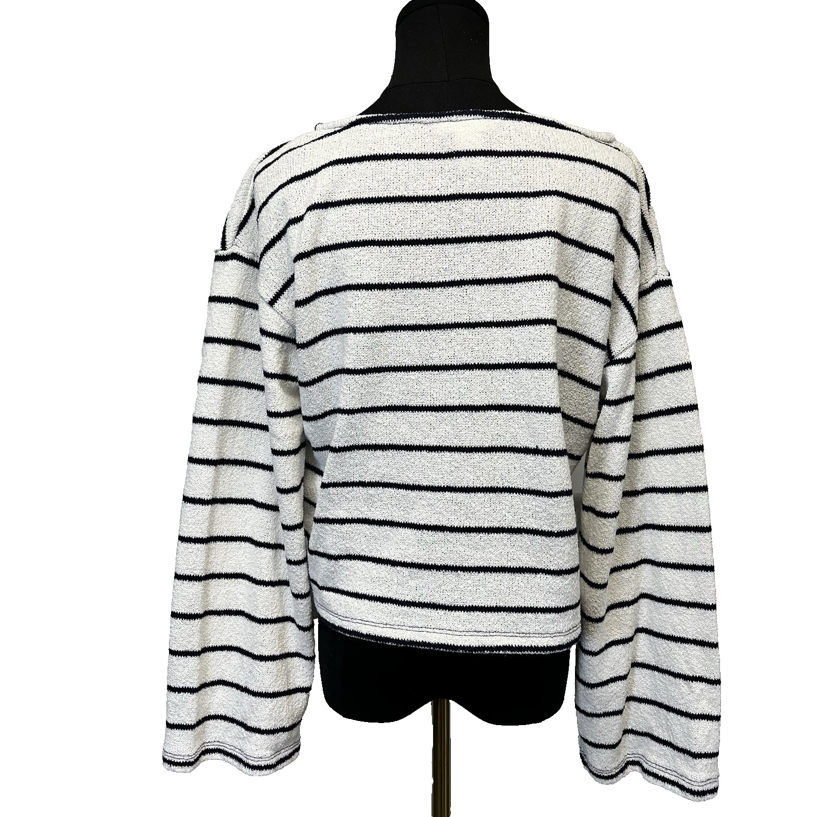 H & M Womens Striped Sweater Size Medium Cotton Blend Nautical Boat Neck White