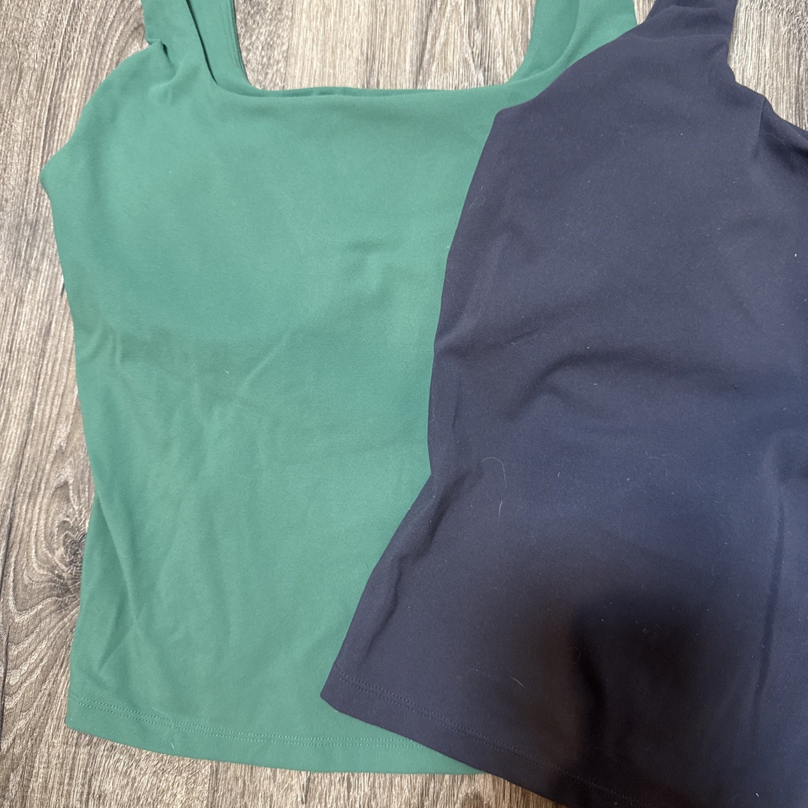 Women’s FLX Small Crop Tanks SET of 2 Square Neck Green & Black Built-n-Bra Soft