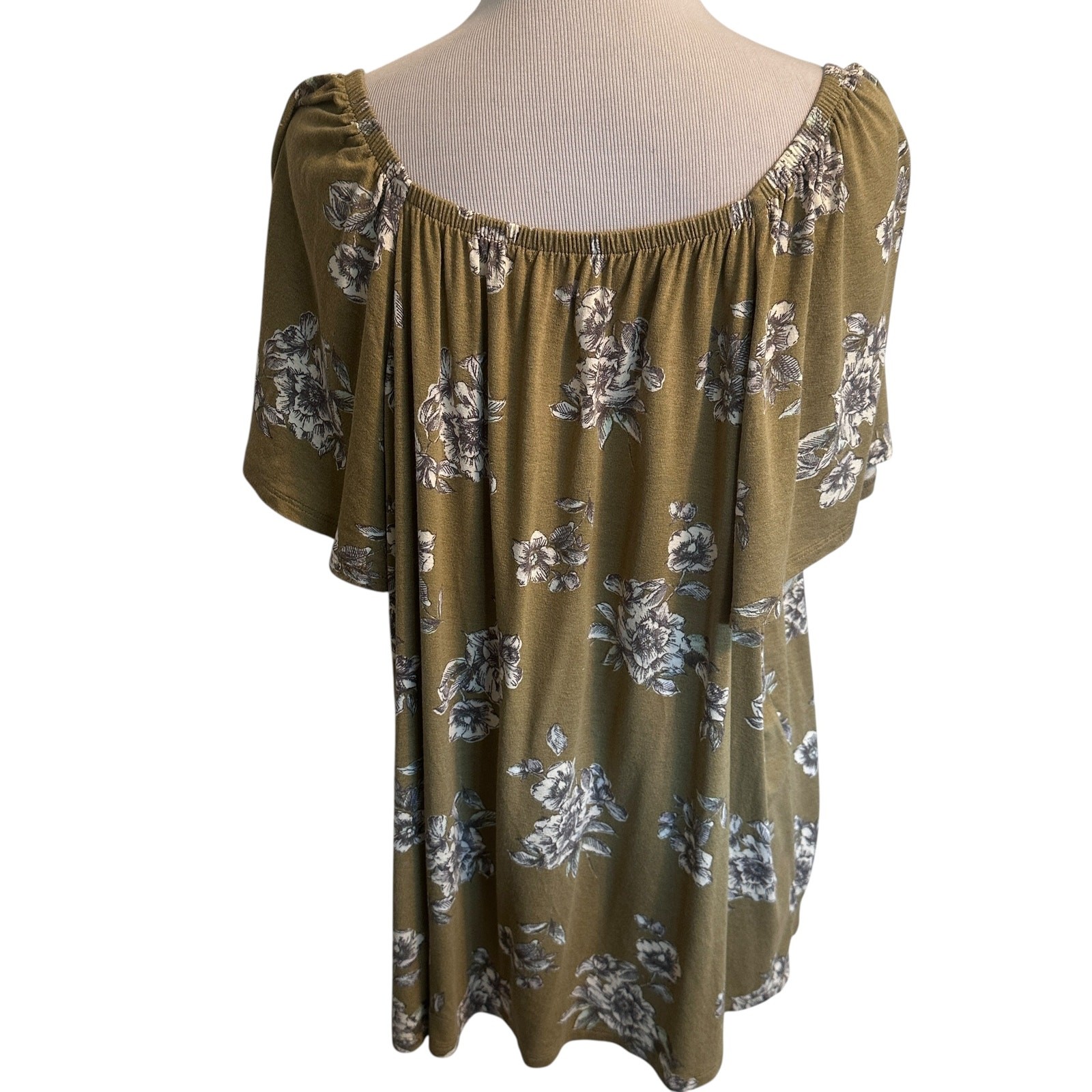 Lane Bryant Flutter Sleeve Top Womens 22/24 Femme Floral Square-Neck Knit 2X