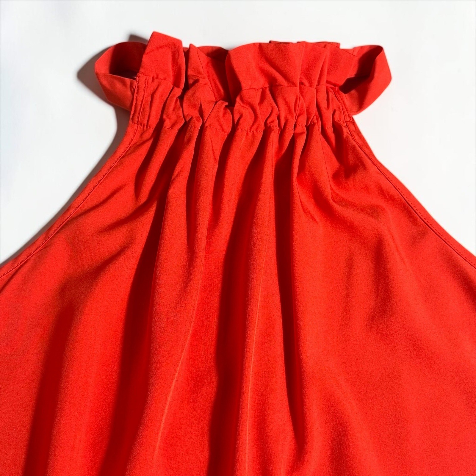 SHEIN Womens Red/Orange Halter Neck Ruffle Tie Back Blouse Top Size L S18298202