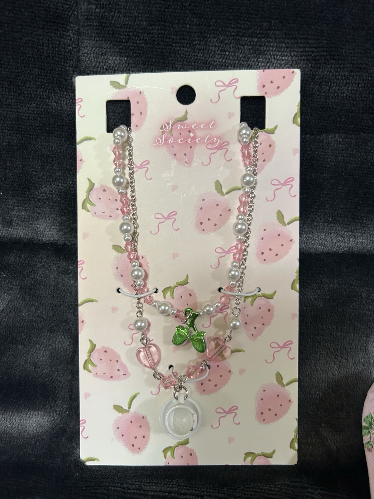 Sweet Society Pink Roses Top and Strawberries Teacup Necklace Set