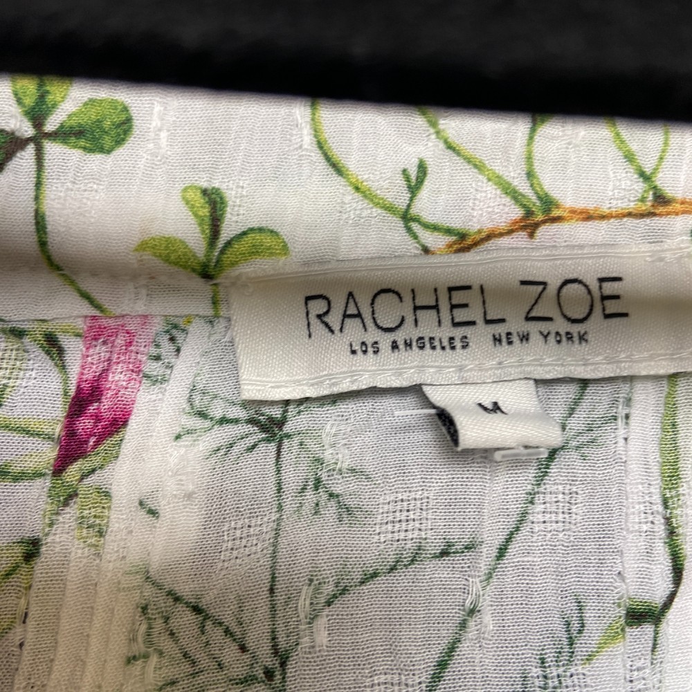 Rachel Zoe Blouse Top Women Medium White Floral Puff Sleeves Casual Button Front