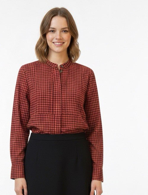 J.CREW Womens Medium Red Black Buffalo Plaid Check Front Placket Long Sleeve Top